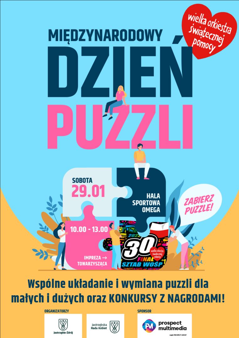 Plakat z napisem "Dzień puzzli"
