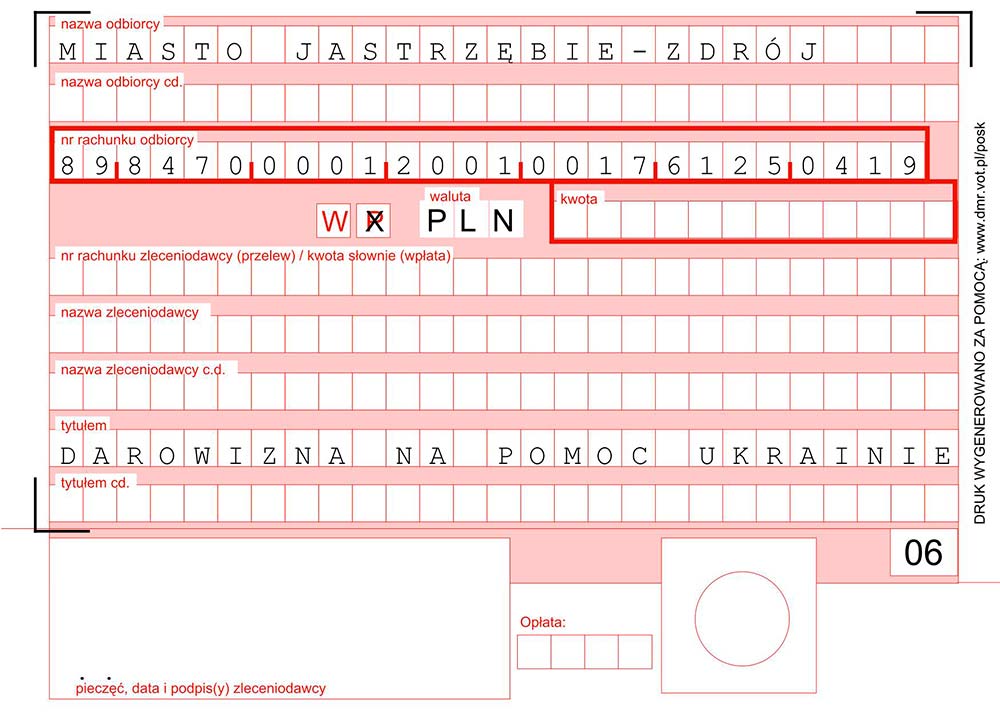 Częściowo wypełniony formularz przelewu.