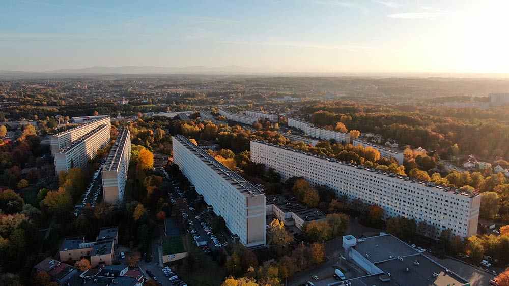 Osiedle Gwarków - widok z lotu ptaka, z drona.