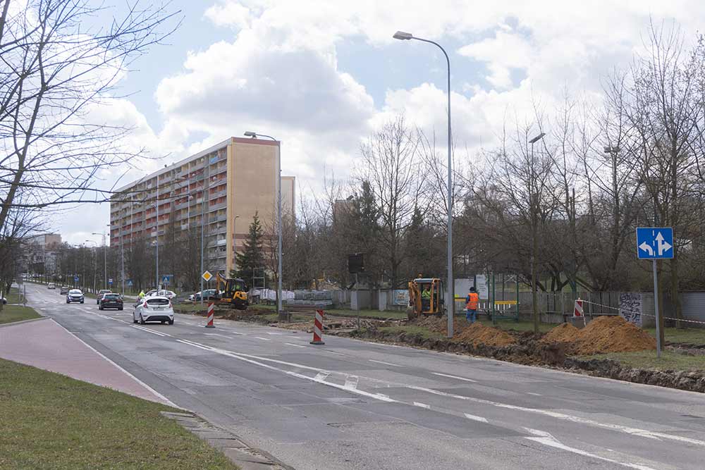 Zdjęcie przedstawia ul. Warszawską podczas prac.