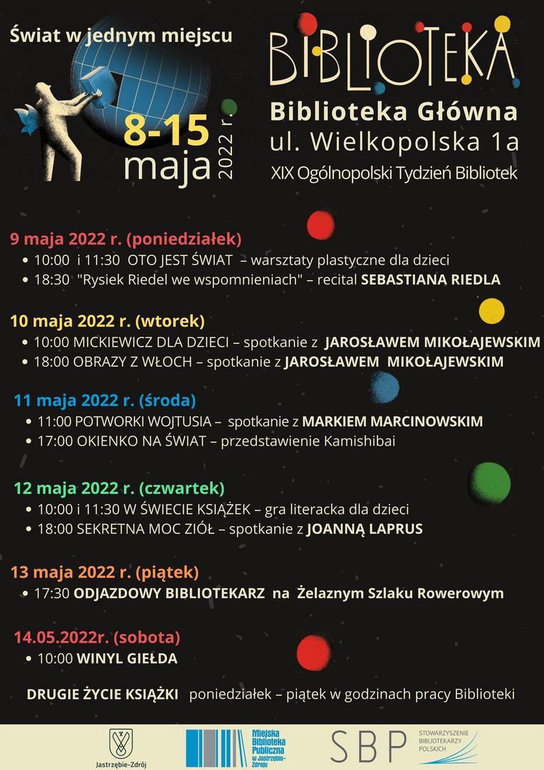 plakat z programem tygodnia bibliotek