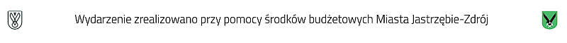 Logo miasta i napis "wydarzenie zrealizowano przy pomocy środków budżetowych Miasta Jastrzębie-Zdrój + herb miasta.