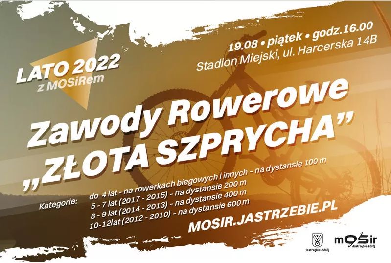 Baner z napisem Zawody Rowerowe Złota Szprycha