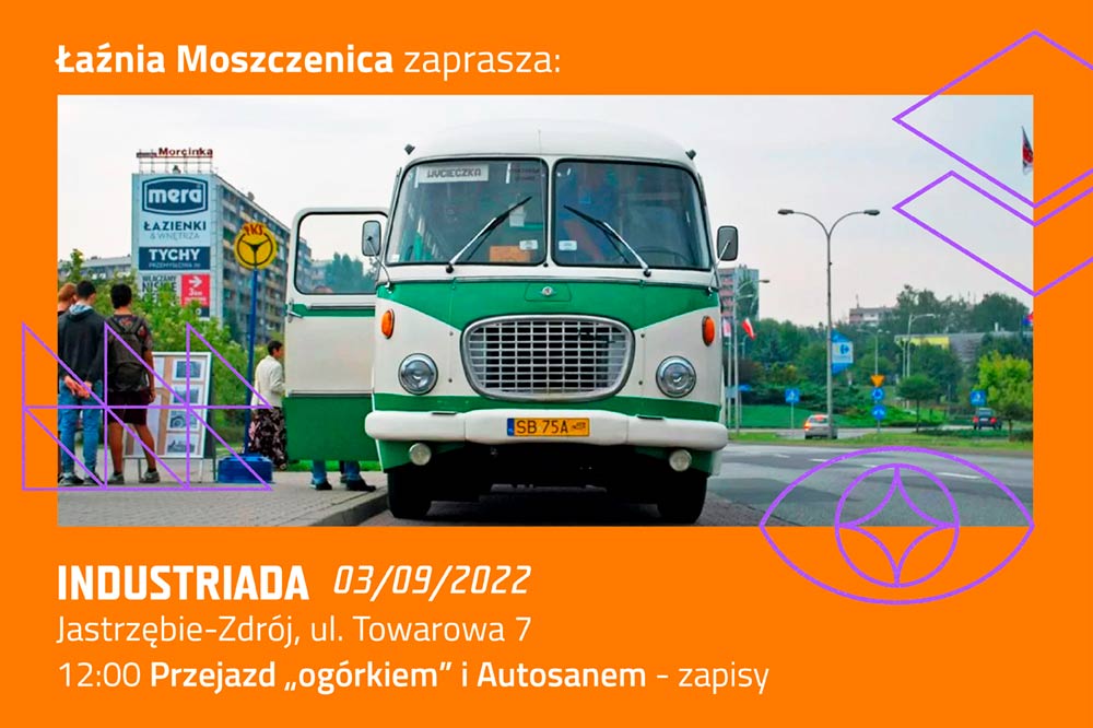 Plakat ze zdjęciem autobusu.