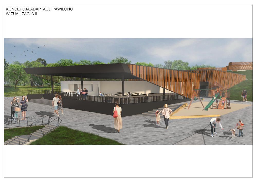 Zdjęcie przedstawia wizualizację budynku gastronomicznego na OWN-ie.