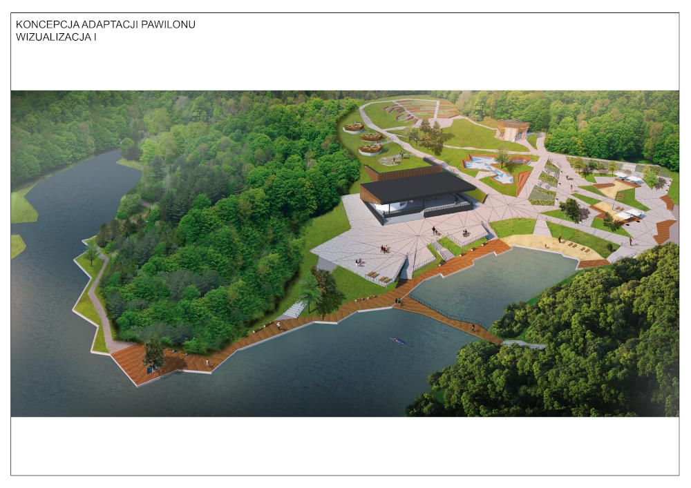 Zdjęcie przedstawia wizualizację budynku gastronomicznego na OWN-ie.