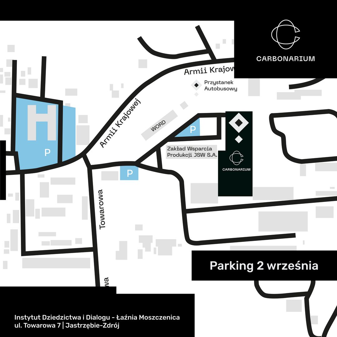 Mapa ze wskazaniem parkingów. 