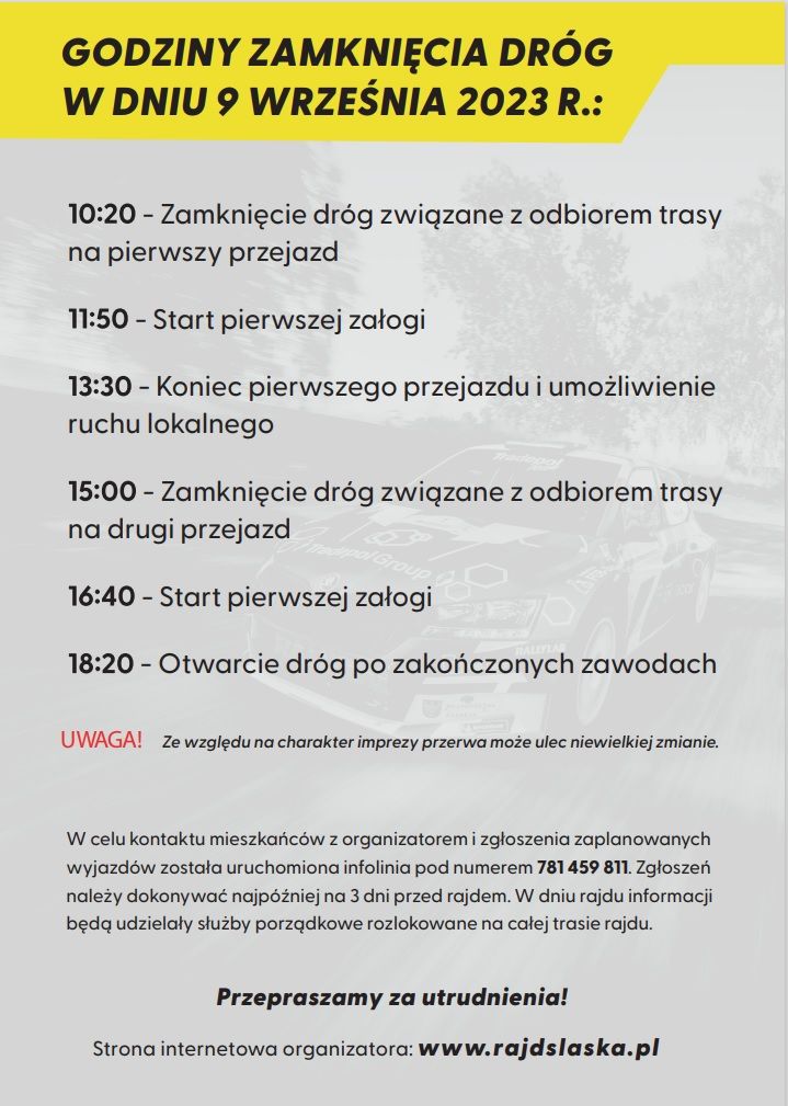Zdjęcie przedstawia program Rajdu Śląska.