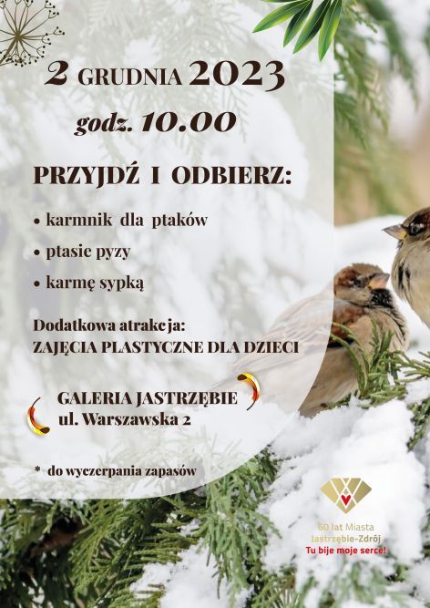 Zdjęcie przedstawia plakat zapowiadający wydarzenie pomocy ptakom.