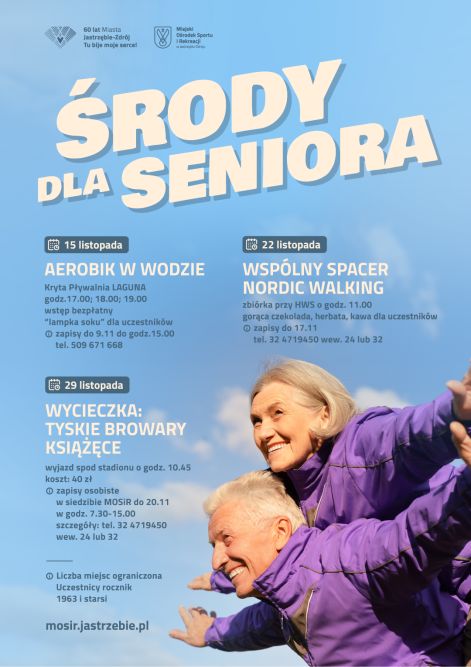 Zdjęcie przedstawia plakat zapowiadający wydarzenia MOSiR-u "Środy dla seniora".