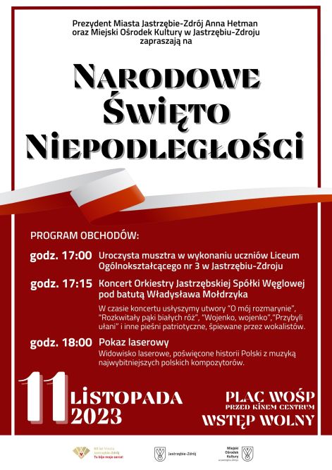 Zdjęcie przedstawia plakat zapowiadający obchody Święta Niepodległości.