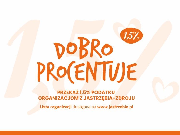 Grafika zachęcająca do przekazania 1,5% podatku na rzecz organizacji pozarządowych z Jastrzębia-Zdroju.