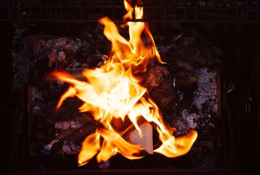 Zdjęcie przedstawia płonące drewno.