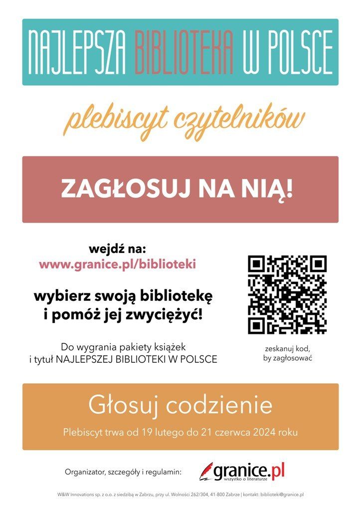 Zdjęcie przedstawia plakat informujący o konkursie na najlepszą bibliotekę w kraju.