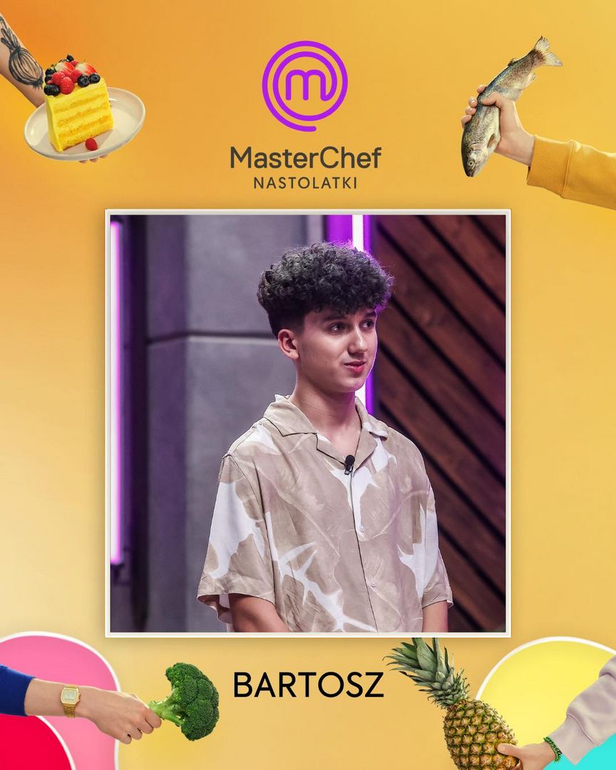 Zdjęcie przedstawia Bartosza Pastuszaka, uczestnika programu MasterChef Nastolatki TVN.