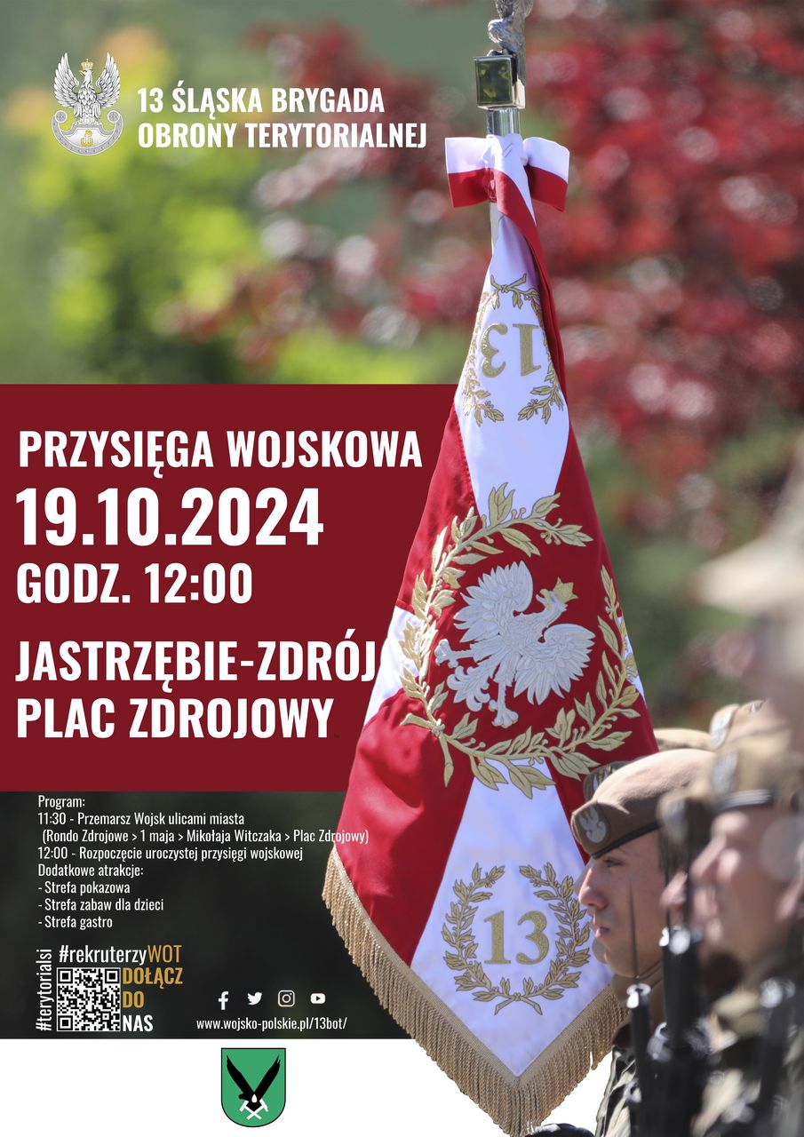 Plakat przedstawia informacje o Przysiędze Wojskowej.