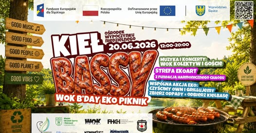 pikniku "Kiełbassy – Wok B'day Eko" w Ośrodku Wypoczynku Niedzielnego (20.06.2026, 12:00-20:00). W programie: muzyka (Wok Kolektyw), Strefa Ekoart oraz akcja sprzątania ("zbierz odpady = odbierz kiełbasę"). Wydarzenie promuje ekologię i dobrą zabawę