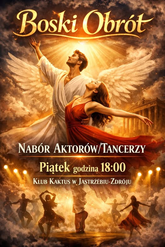 tańcząca para w chmurach żółta kolorystyka