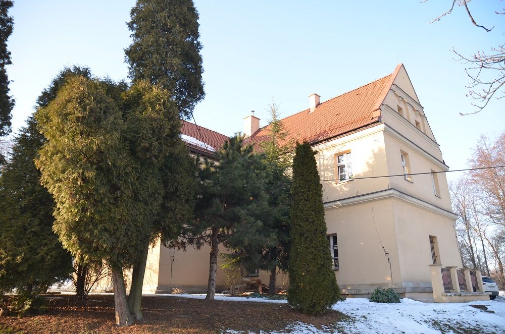 Dwór obronny w Bziu wśród drzew